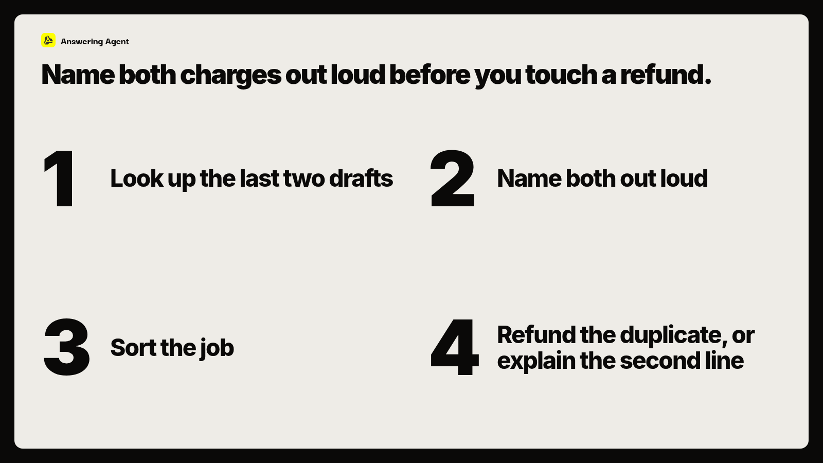 Name both charges out loud before you touch a refund.