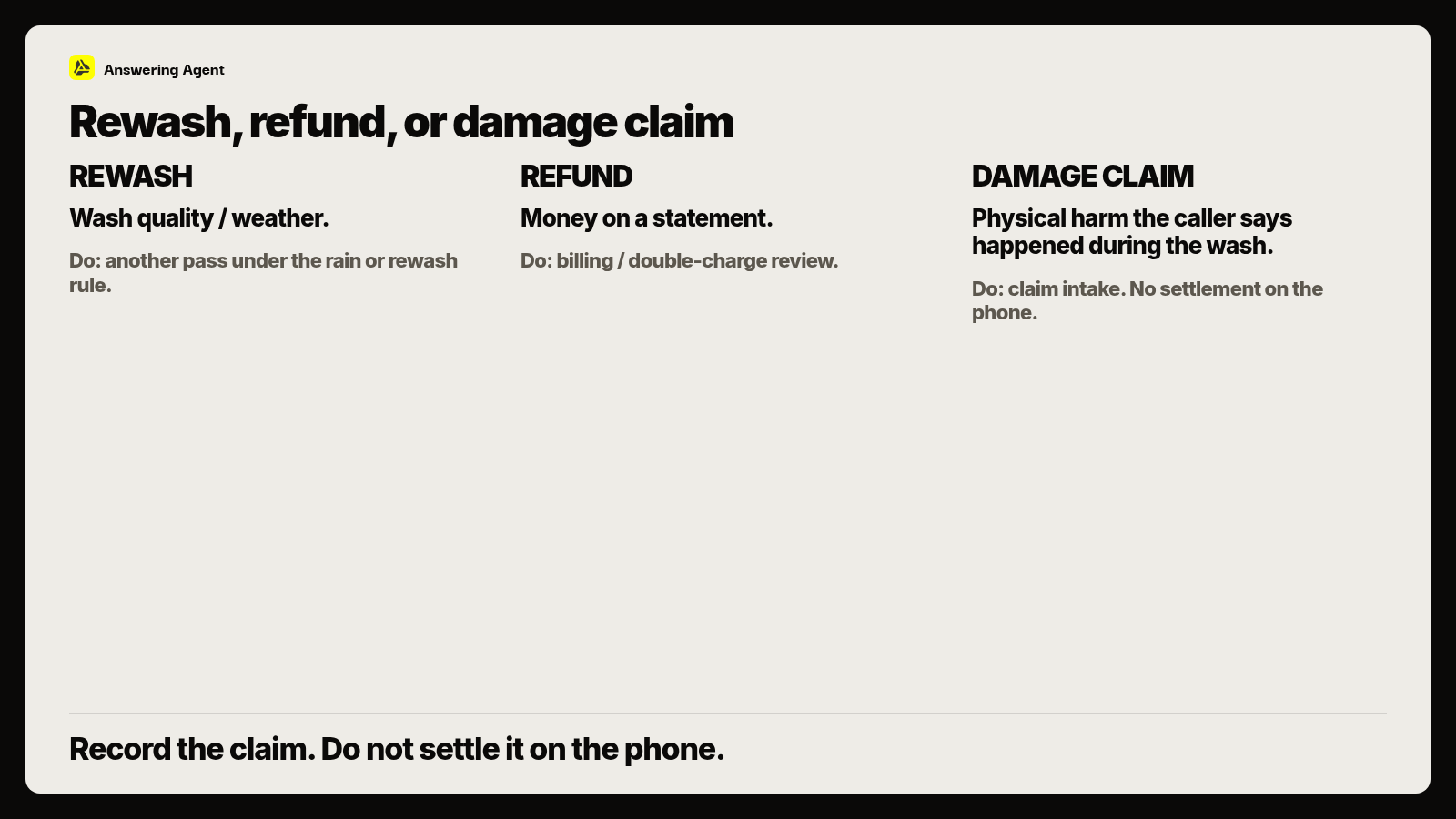 Rewash, refund, or damage claim