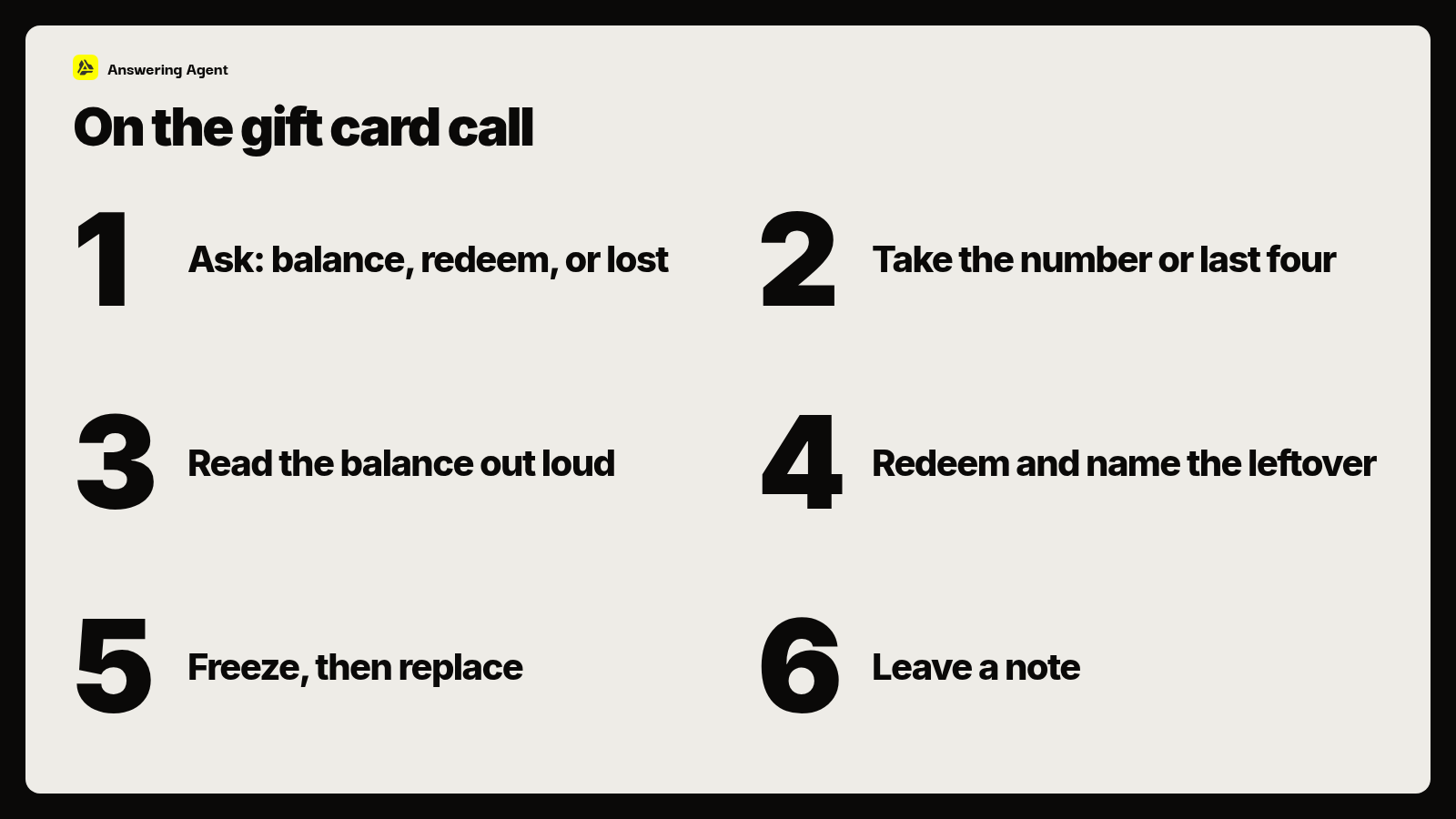 On the gift card call: six steps