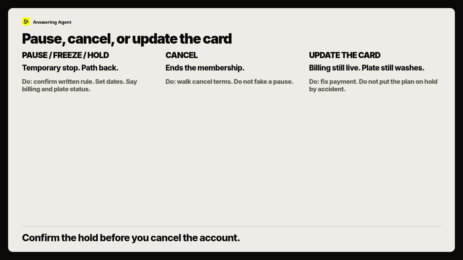 Pause, cancel, or update the card