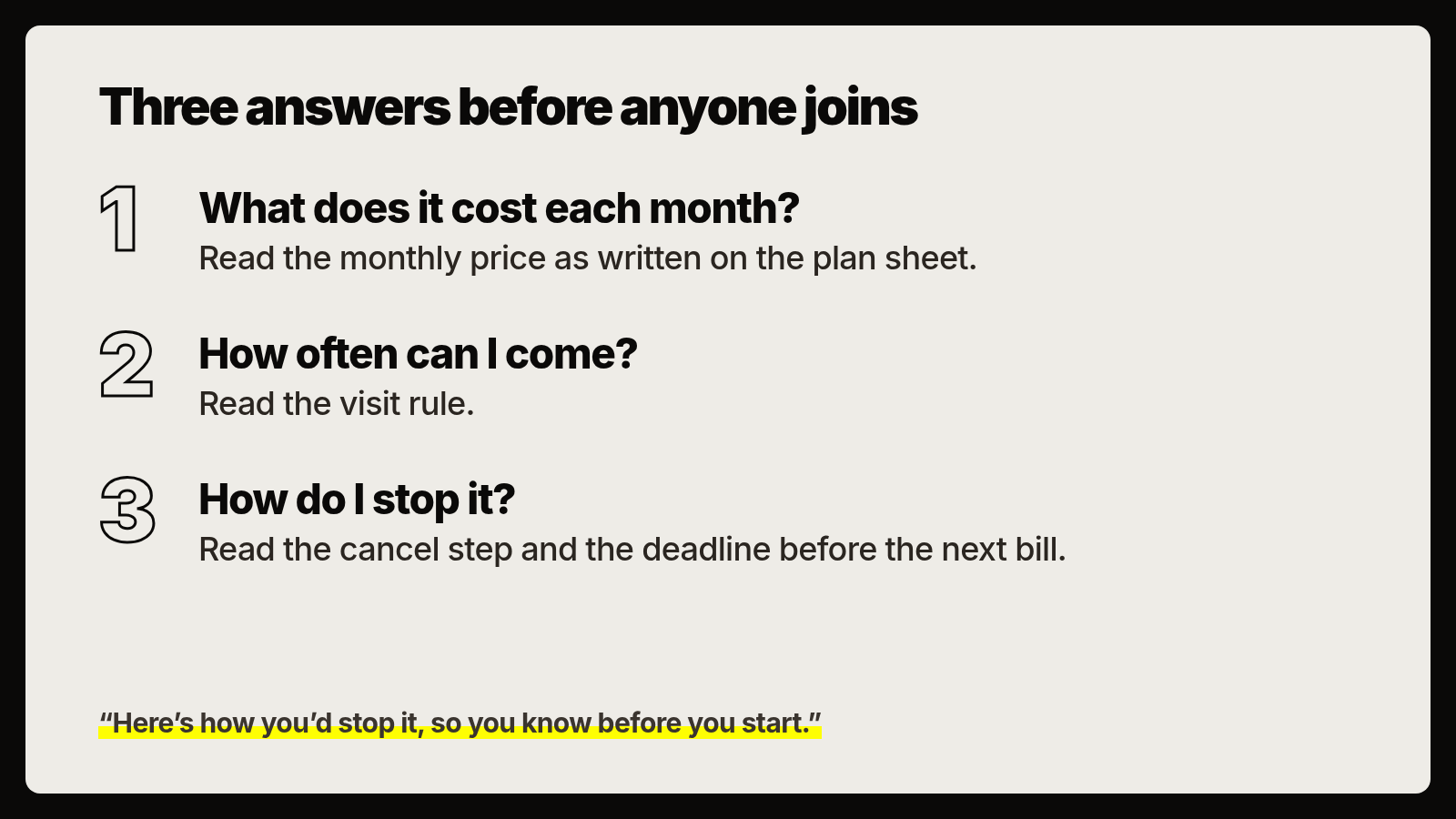 Three answers before anyone joins