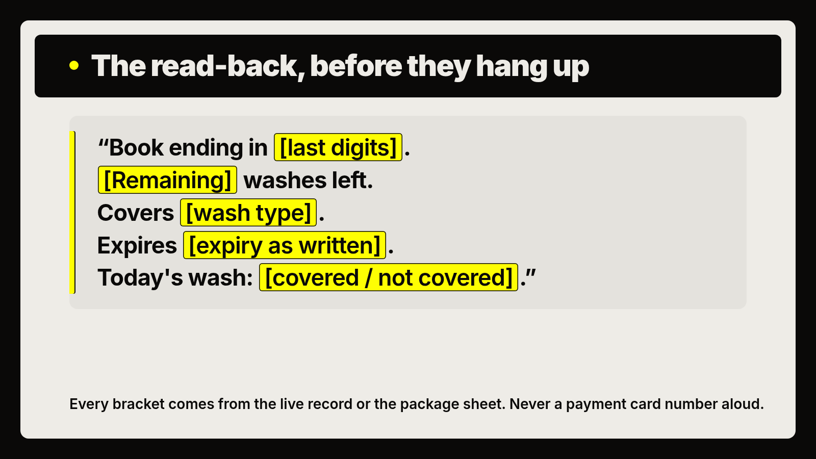 The read-back, before they hang up