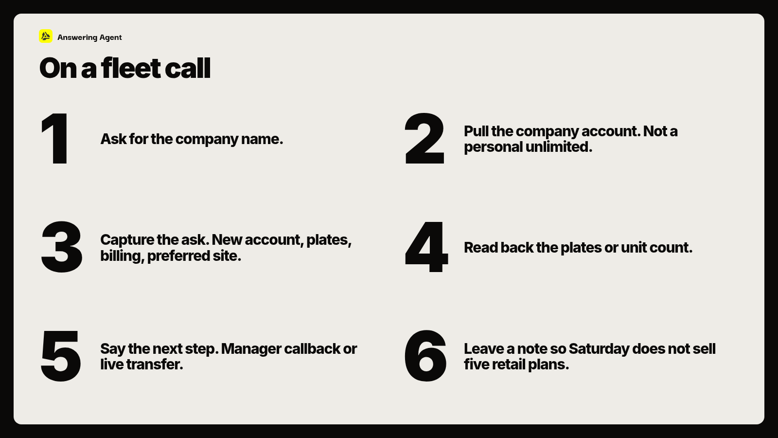 On a fleet call: six steps