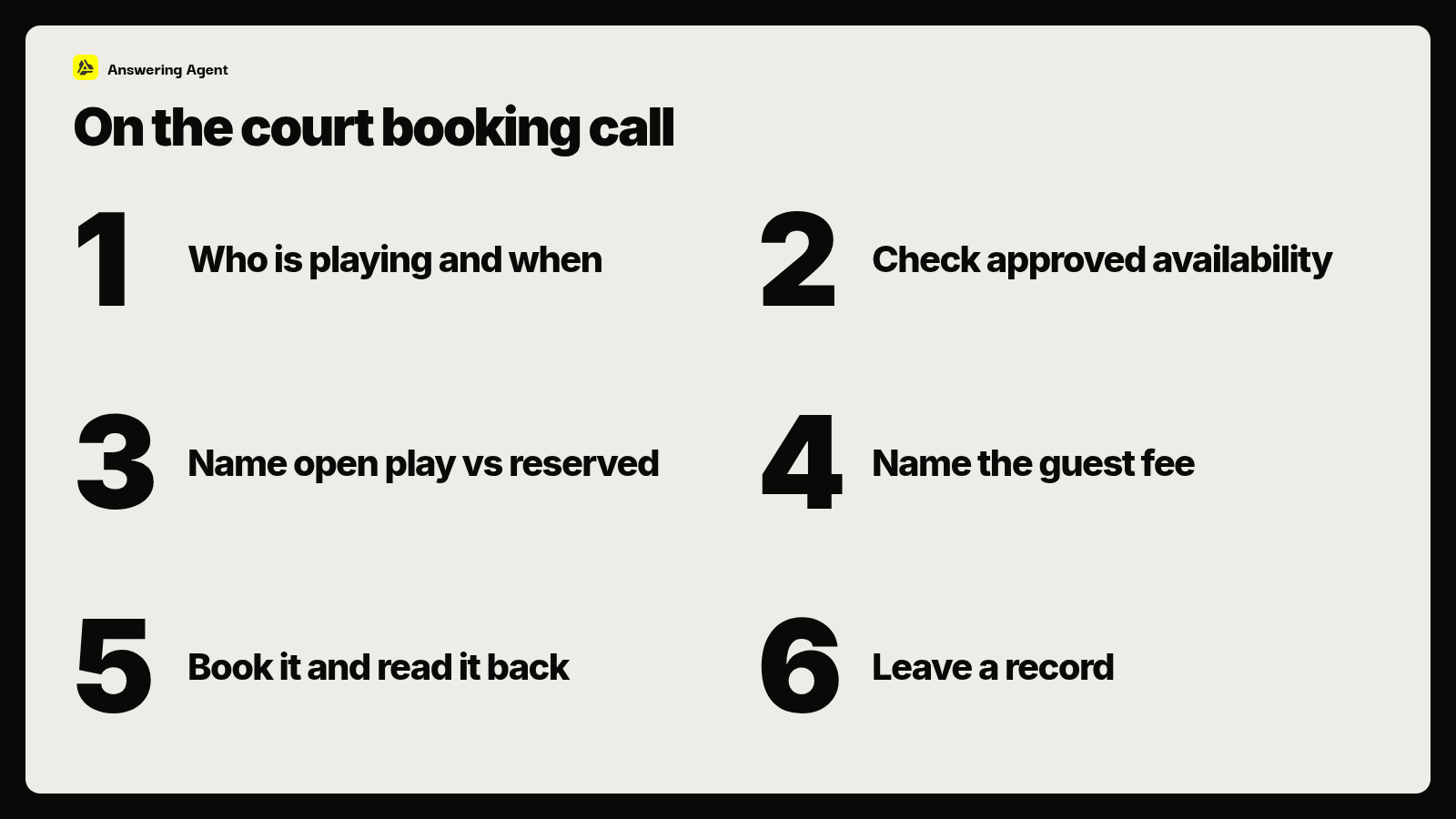 On the court booking call: six steps