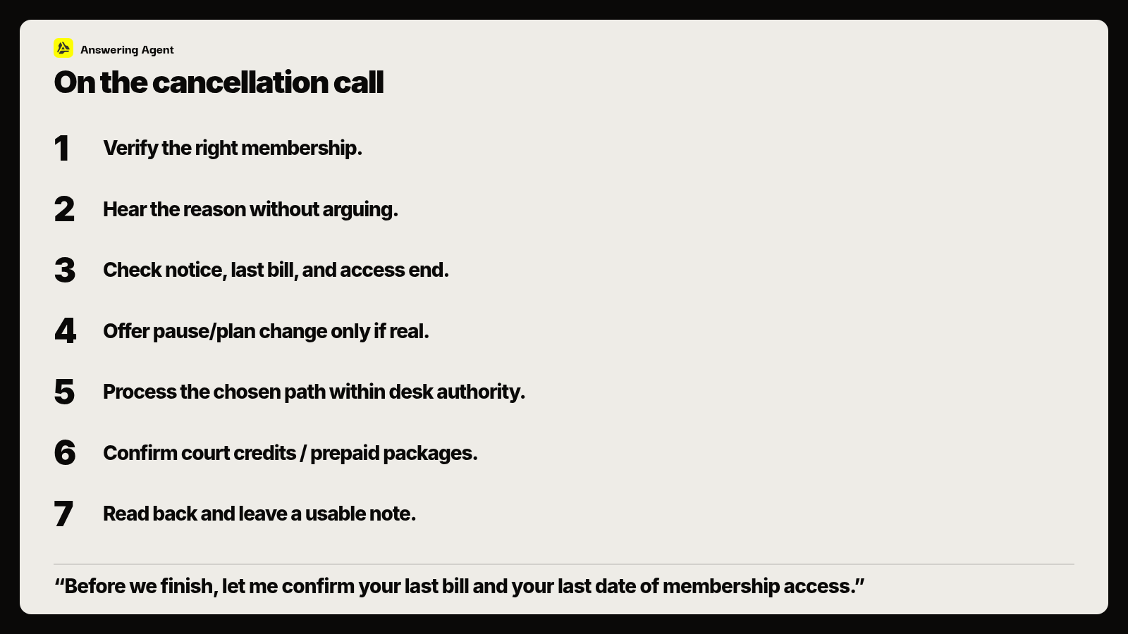Pickleball membership cancellation call playbook