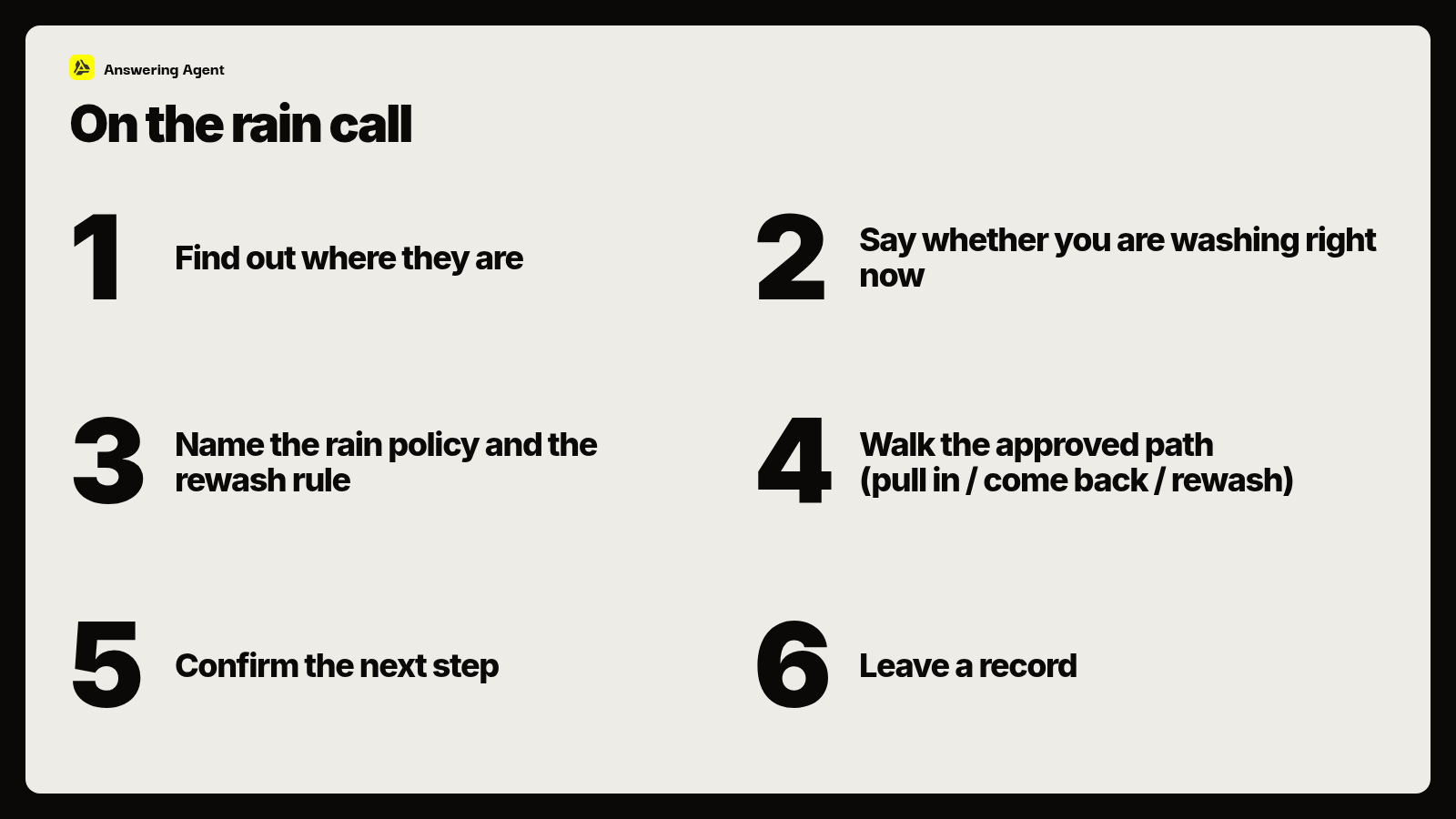 On the rain call: six steps