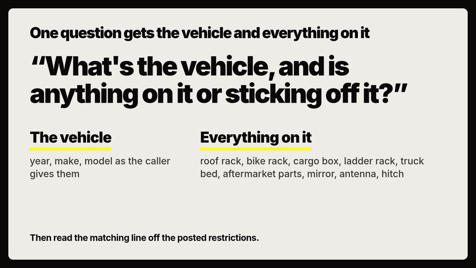 One question gets the vehicle and everything on it